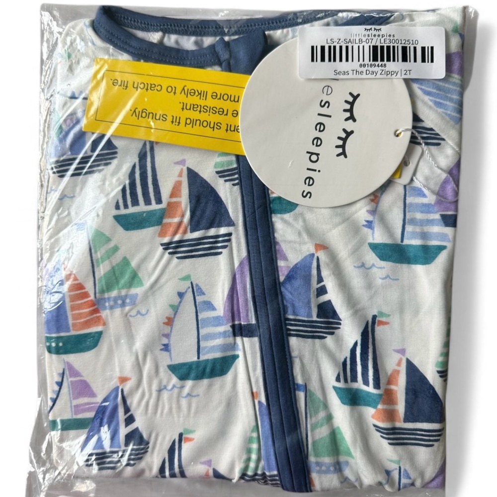 Little Sleepies Bamboo Zippy Sailboats Size 2T Long Sleeve NWT